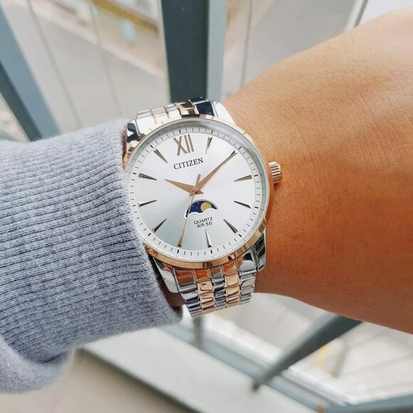 Citizen Quartz Silver Analog Moon Phase Men\'s Watch NWT main image 6